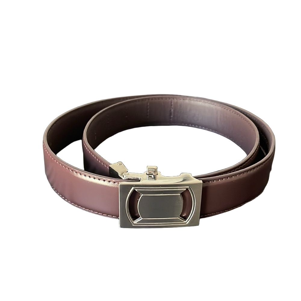 Men's Brown Leather Belt with Silver Buckle adjustable 34-28